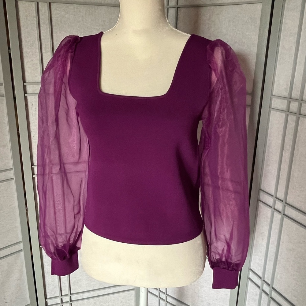 House of Harlow 1960 Purple Sheer Sleeve Blouse - Picture 2 of 10